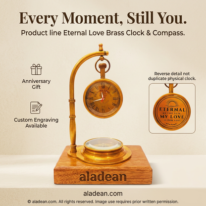 Eternal Love brass table clock with compass