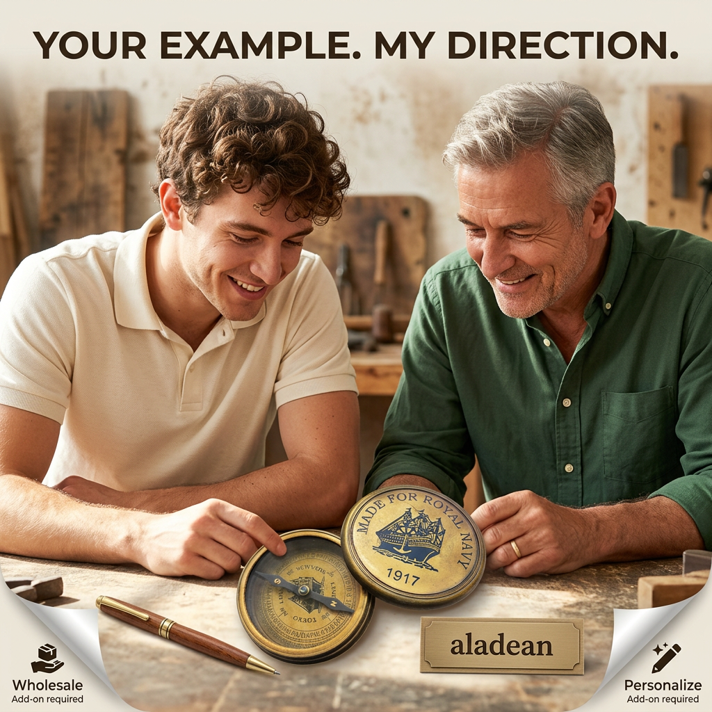 Father and adult son compass advertisement, Your Example My Direction