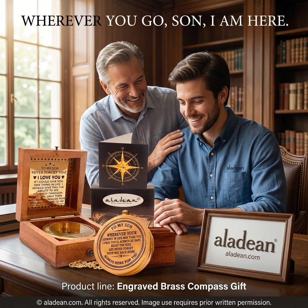 Father to son engraved brass compass gift