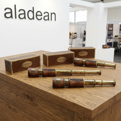 Germany-inspired brass spyglass showroom concept