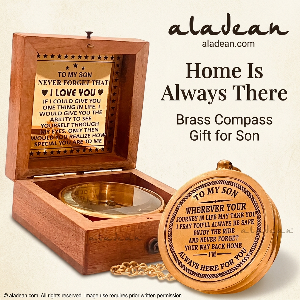 Gift for son brass compass with wooden box