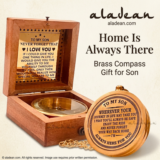 Gift for son brass compass with wooden box