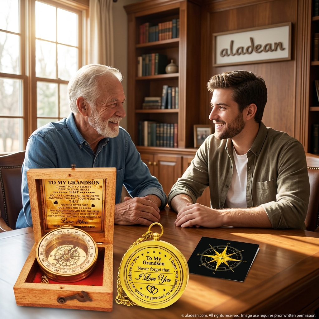 Grandfather gift for grandson brass compass
