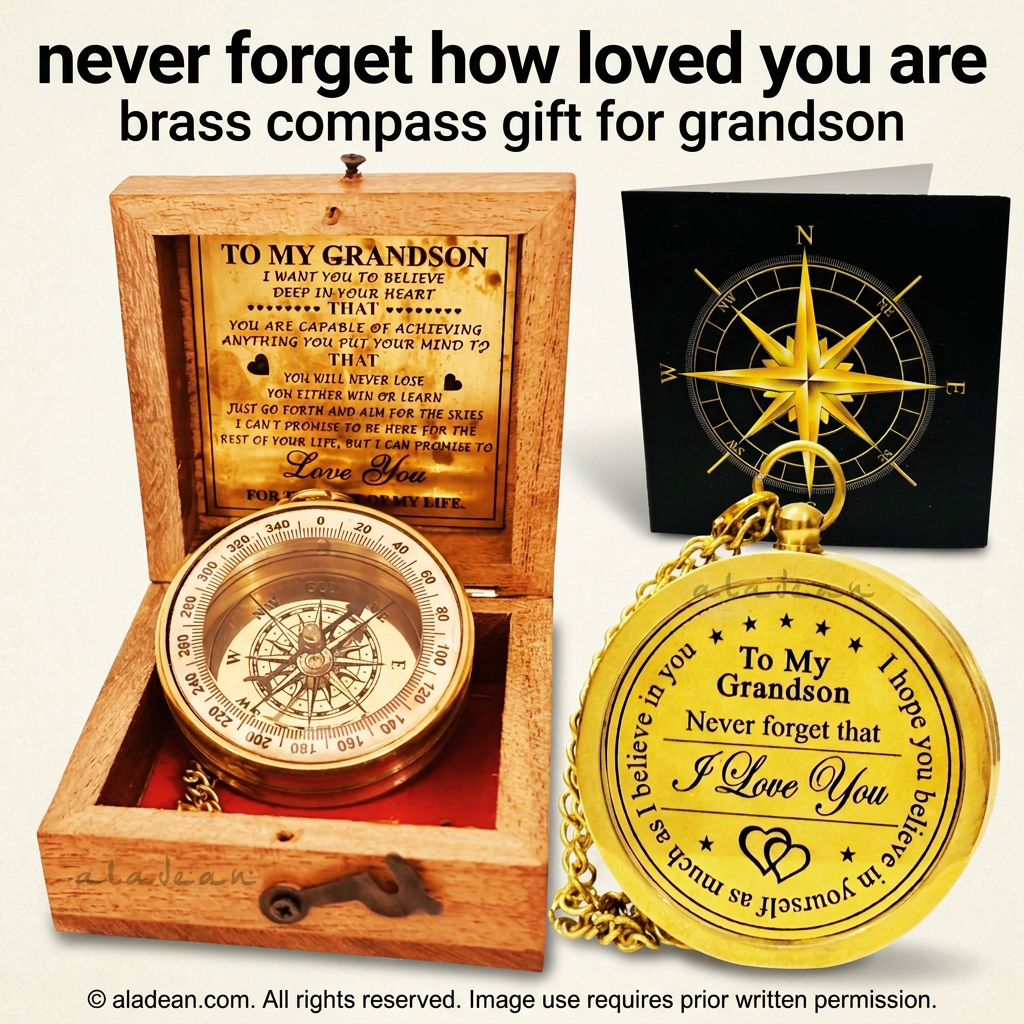 Grandson gift brass compass with wooden box