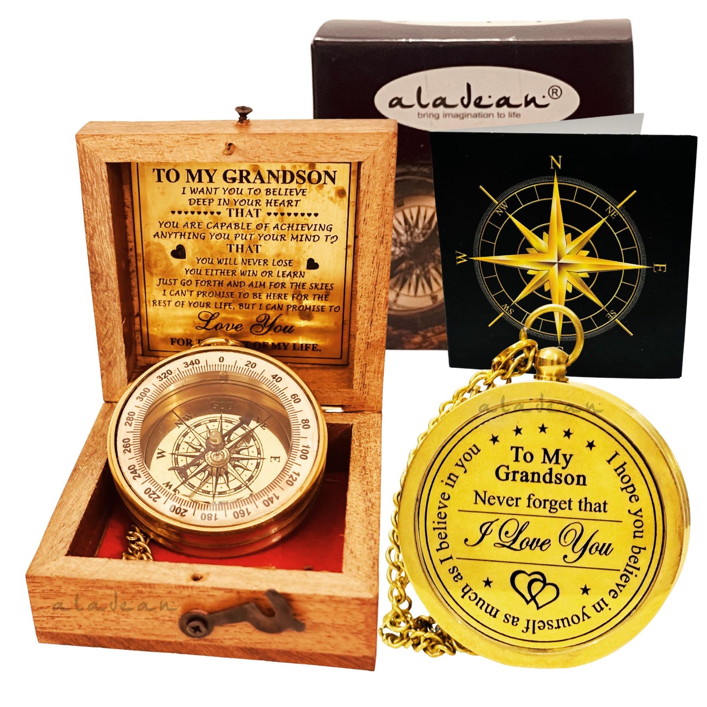 To My Grandson Gift From Grandpa Grandma - Engraved Compass