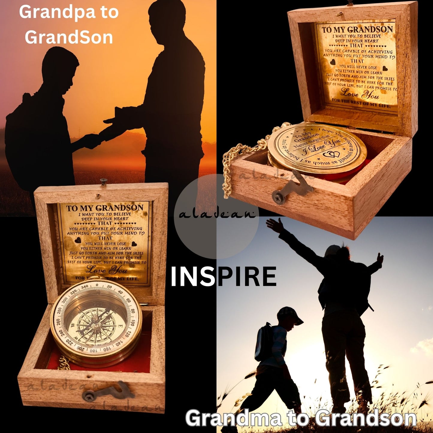 To My Grandson Gift From Grandpa Grandma - Engraved Compass