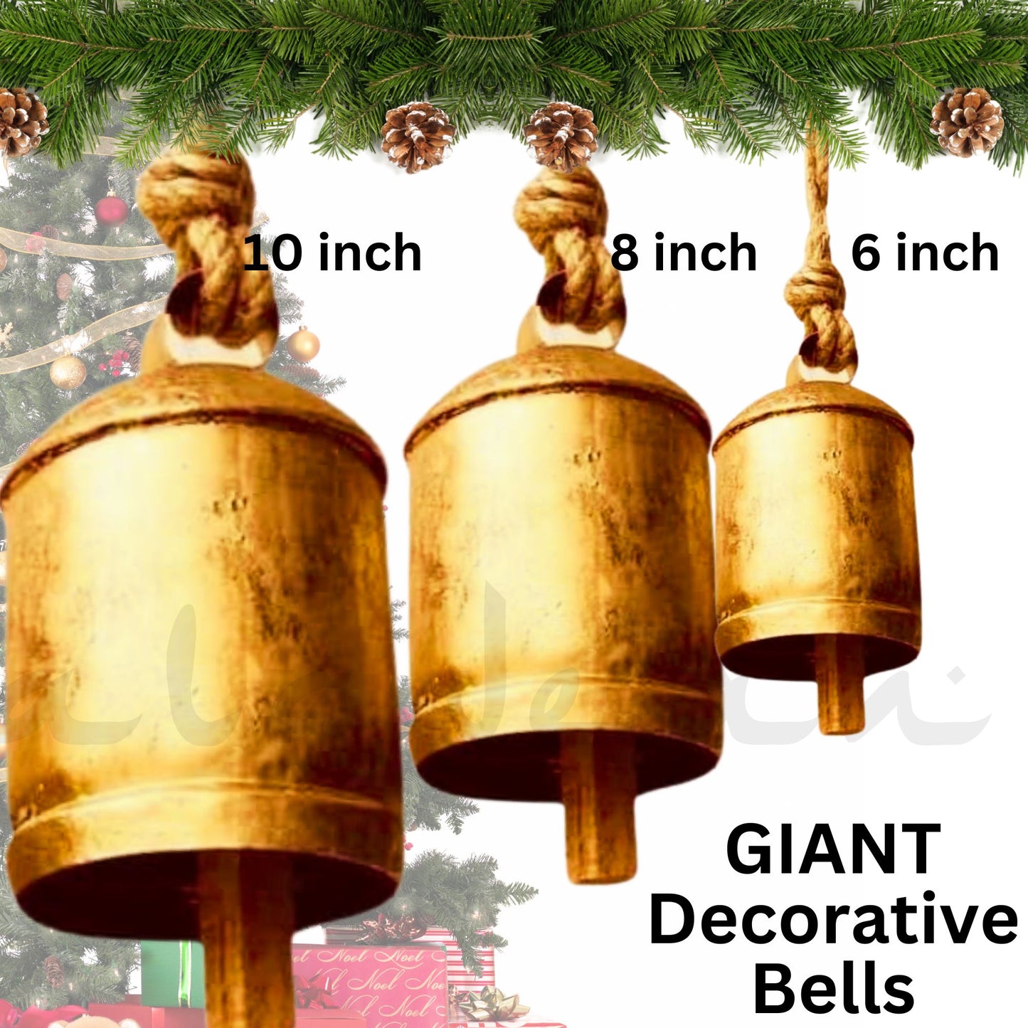 Dekorative Weihnachtsglocken Rustikales Harmonie-Kuhglocken-Set (6"-8"-10")