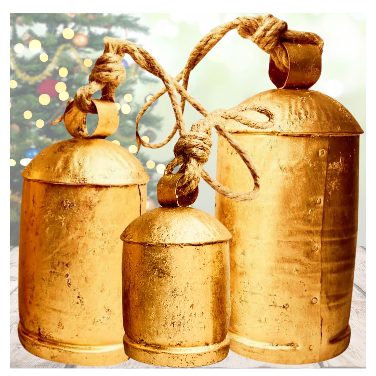 Decorative Chritmas Bells Rustic Harmony Cowbell Set (6"-8"-10")