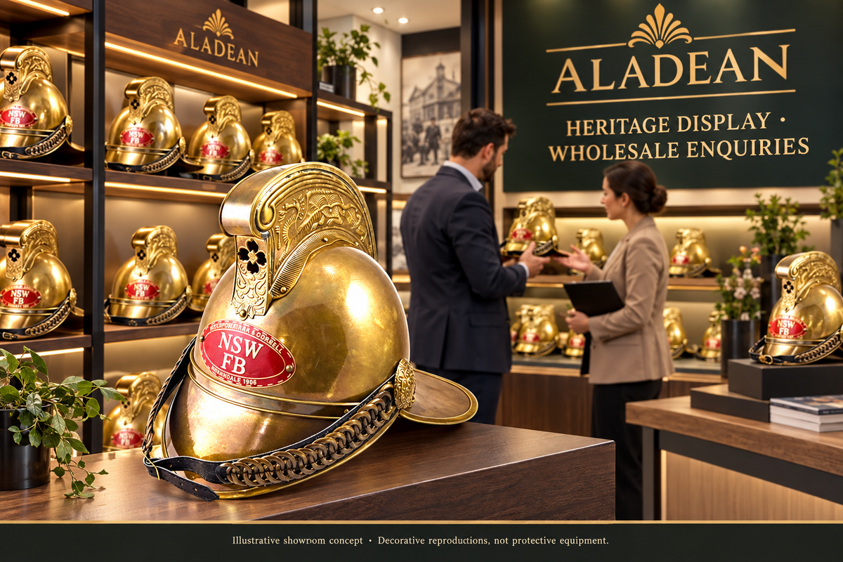 Illustrative Aladean wholesale heritage helmet showroom