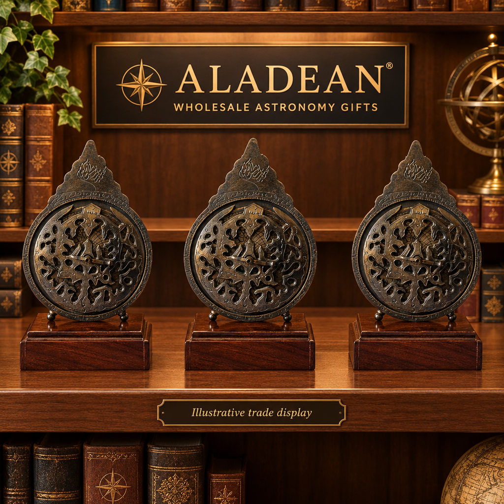 Illustrative brass astrolabe trade display