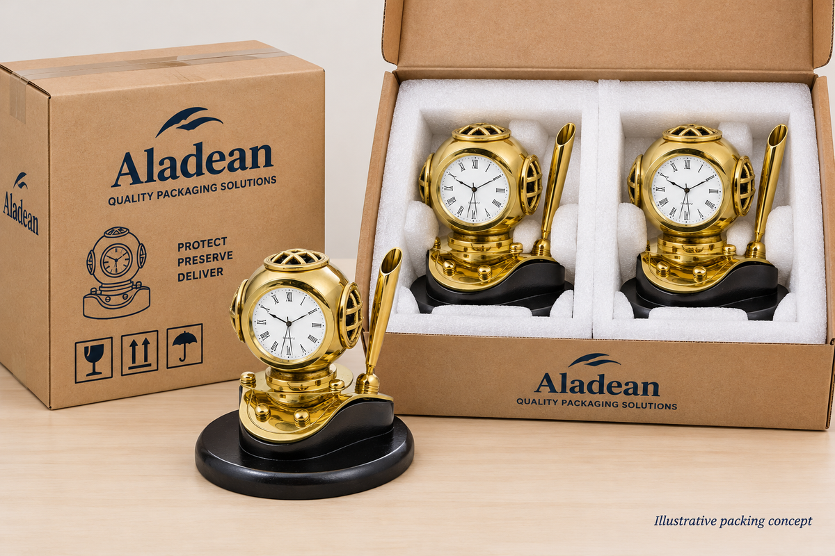 Illustrative desk clock packing concept