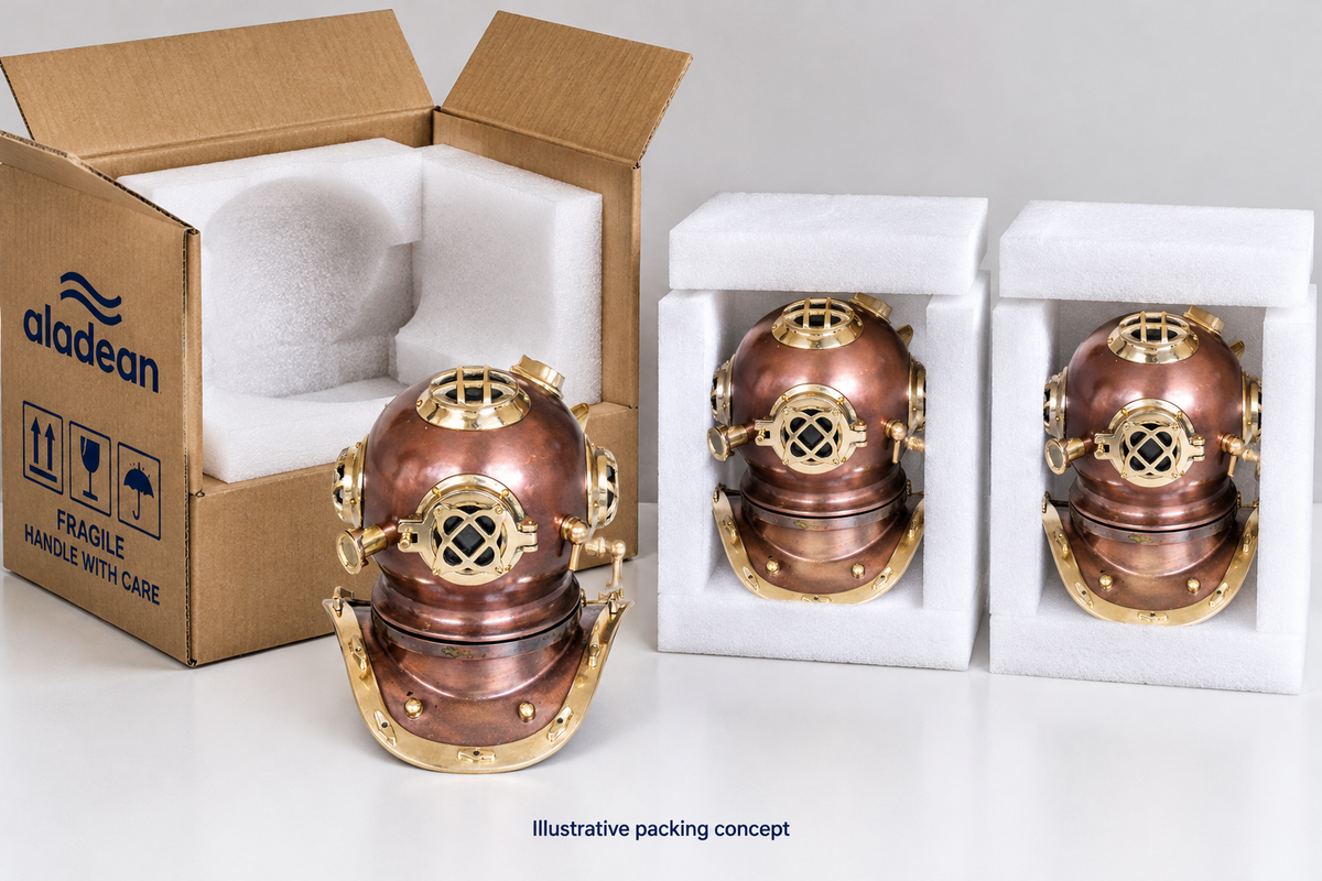 Illustrative diver helmet packing concept