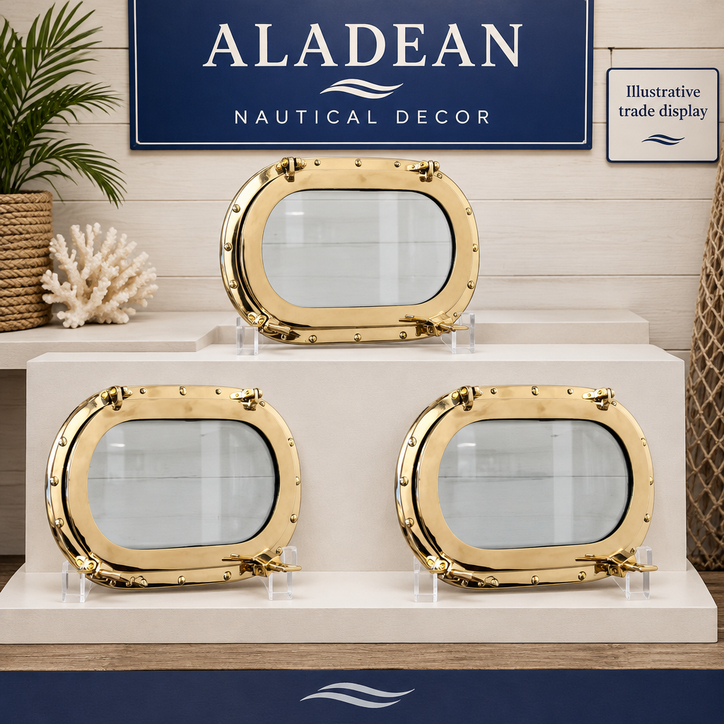 Illustrative nautical porthole trade display