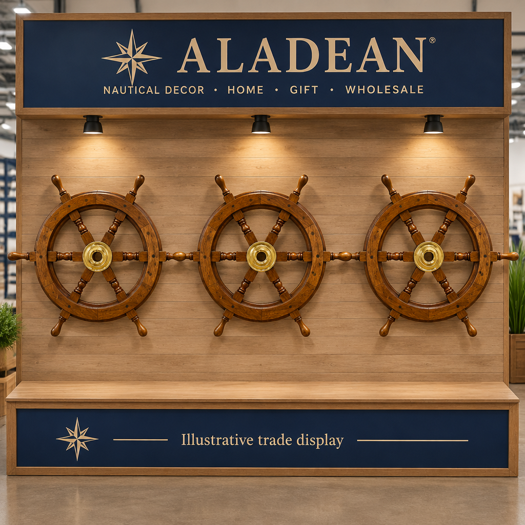 Illustrative nautical ship wheel trade display