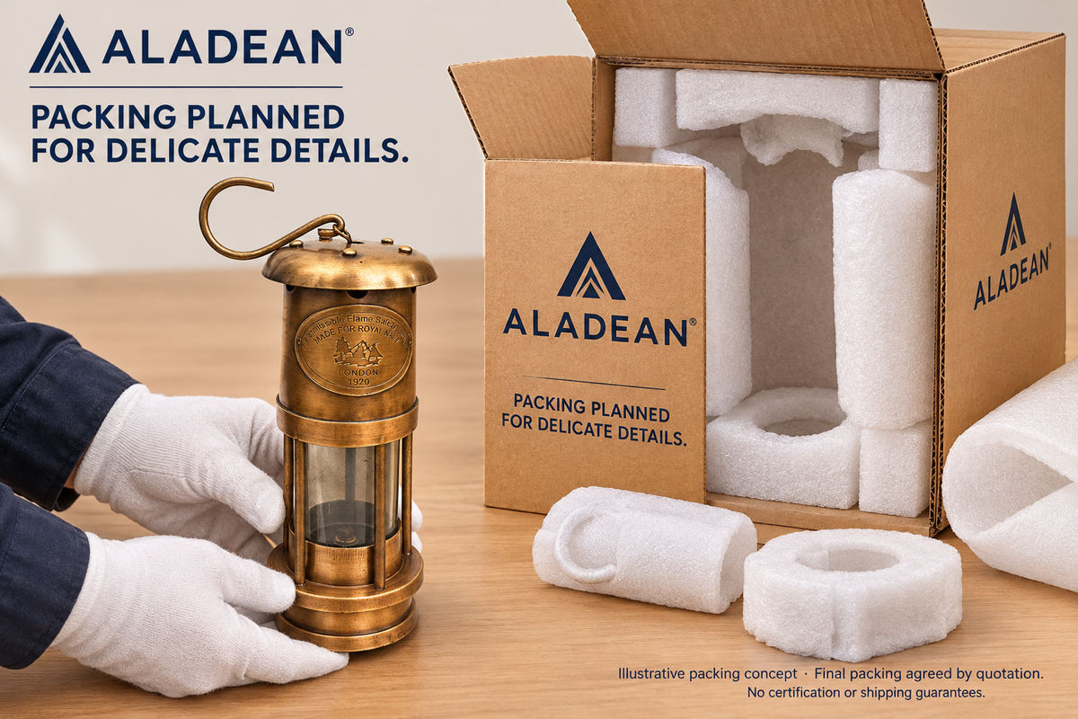 Illustrative protective packing concept for brass miner lamps