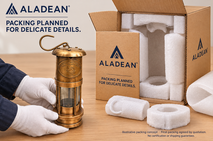 Illustrative protective packing concept for brass miner lamps