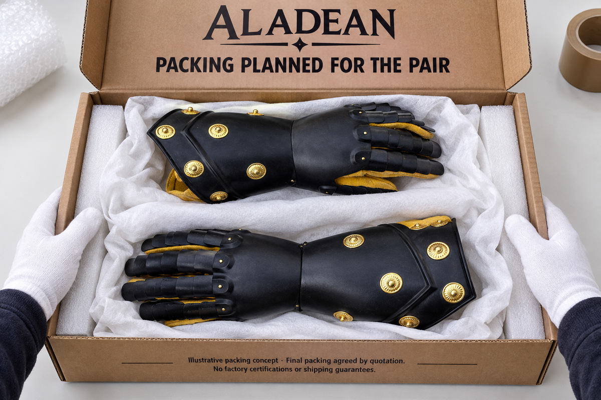 Illustrative protective packing concept for medieval gauntlets