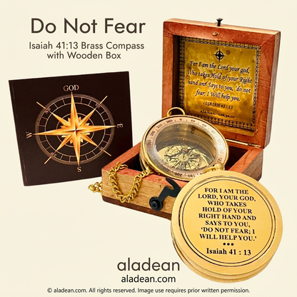 Isaiah 41:13 brass compass with wooden box