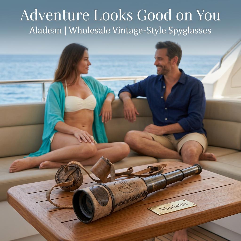 Leather spyglass yacht couple advertisement