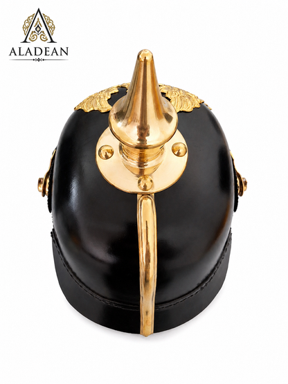 German Pickelhaube Leather Helmet 1856–57 | Prussian Pickelhelm WWI WWII Military Replica with Brass Spike & Wappen