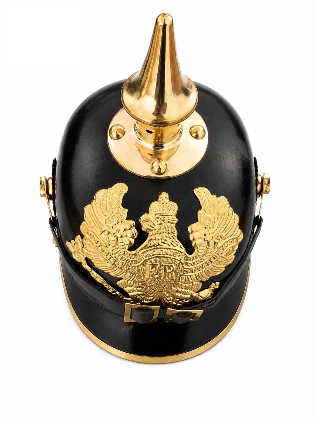 German Pickelhaube Leather Helmet 1856–57 | Prussian Pickelhelm WWI WWII Military Replica with Brass Spike & Wappen