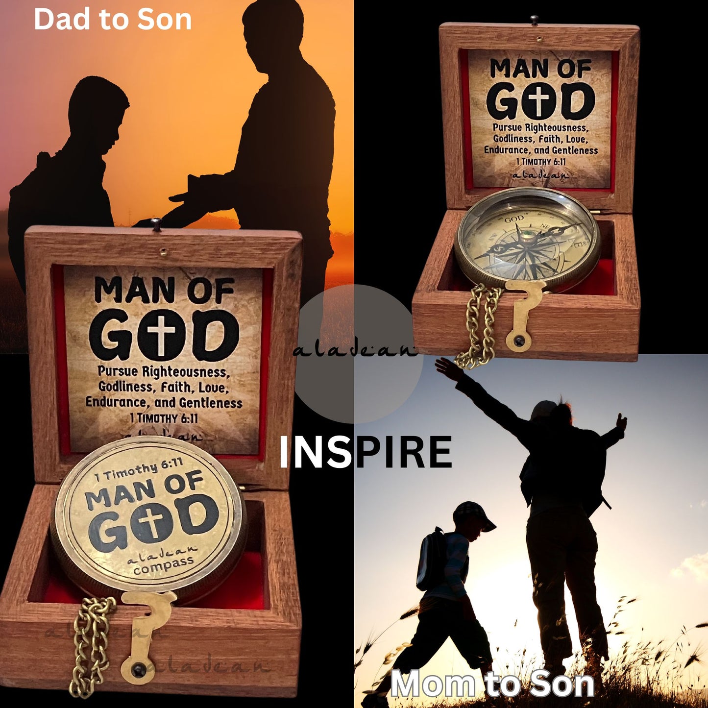 MAN OF GOD Compass 2" Inspirational Gift for Men