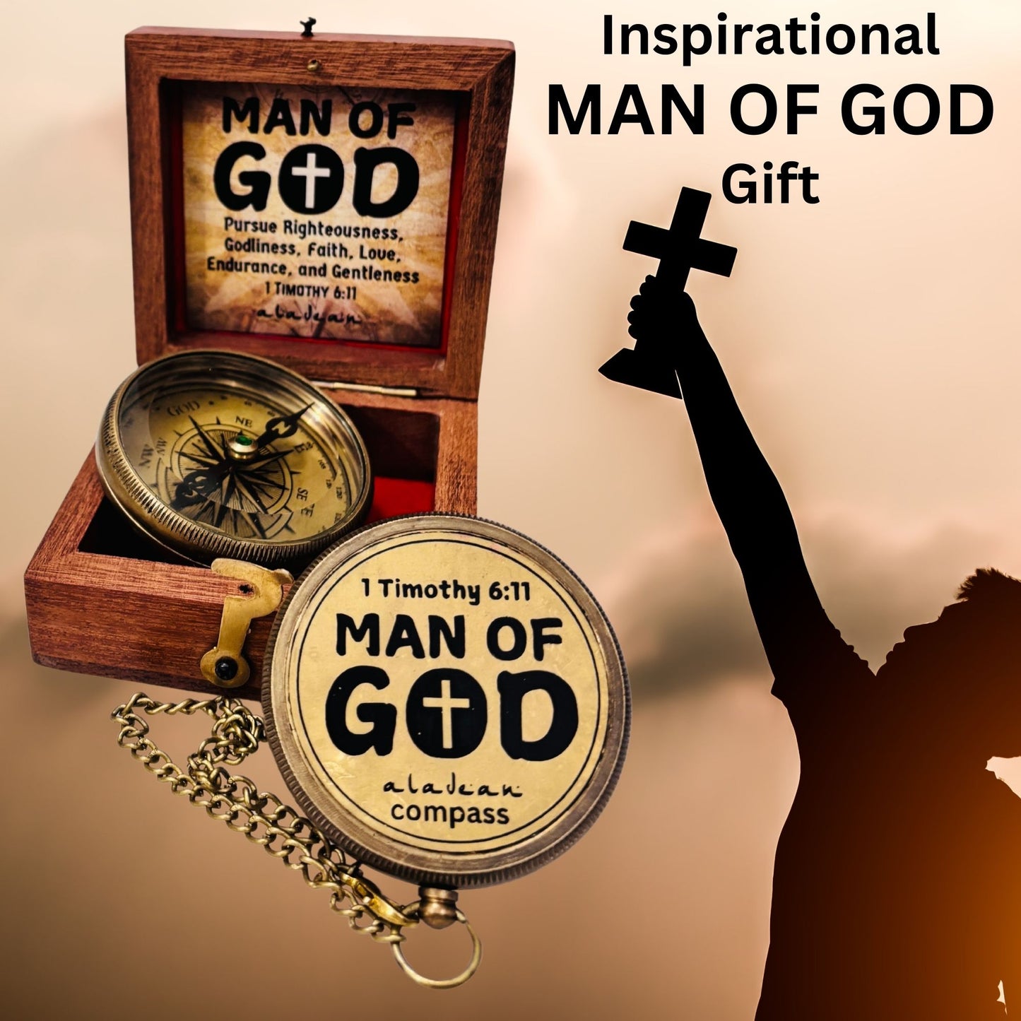 MAN OF GOD Compass 2" Inspirational Gift for Men