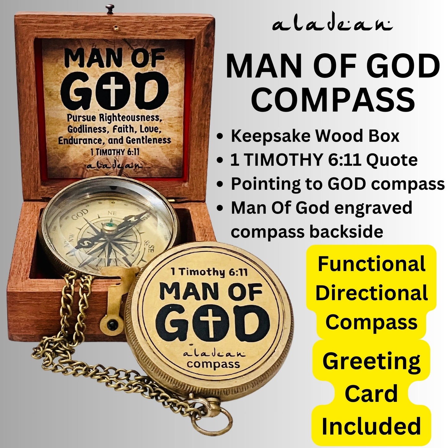 MAN OF GOD Compass 2" Inspirational Gift for Men