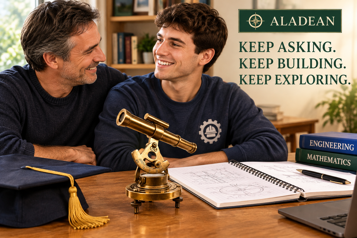 Miniature brass alidade presented as an engineering graduation gift