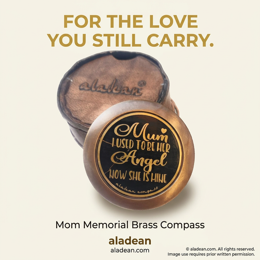 Mom memorial brass compass and leather case