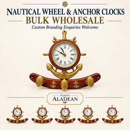 Nautical ship wheel and brass anchor clocks for Aladean wholesale custom-branding enquiries