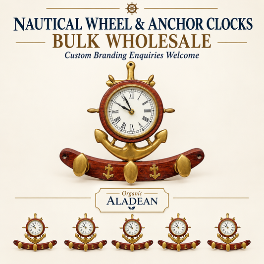Nautical ship wheel and brass anchor clocks for Aladean wholesale custom-branding enquiries