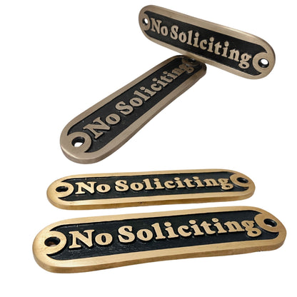 Brass No Soliciting Sign 5" Wall Plaque For Home Office Door