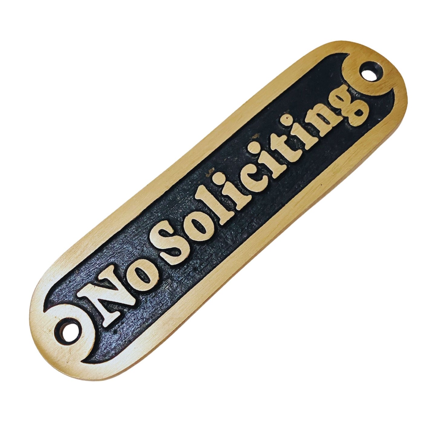 Brass No Soliciting Sign 5" Wall Plaque For Home Office Door