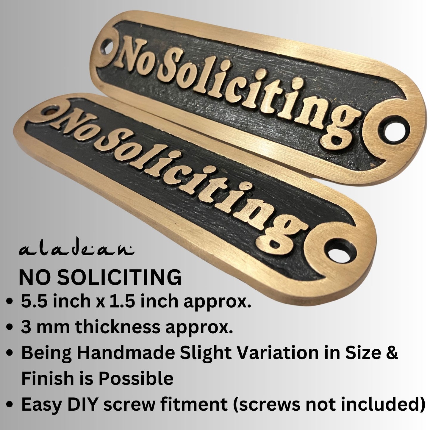 Brass No Soliciting Sign 5" Wall Plaque For Home Office Door