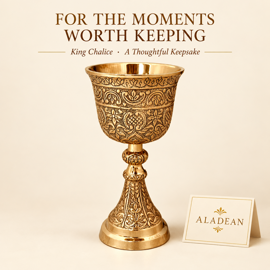 Ornate brass King Chalice for Aladean anniversary gifts and keepsakes