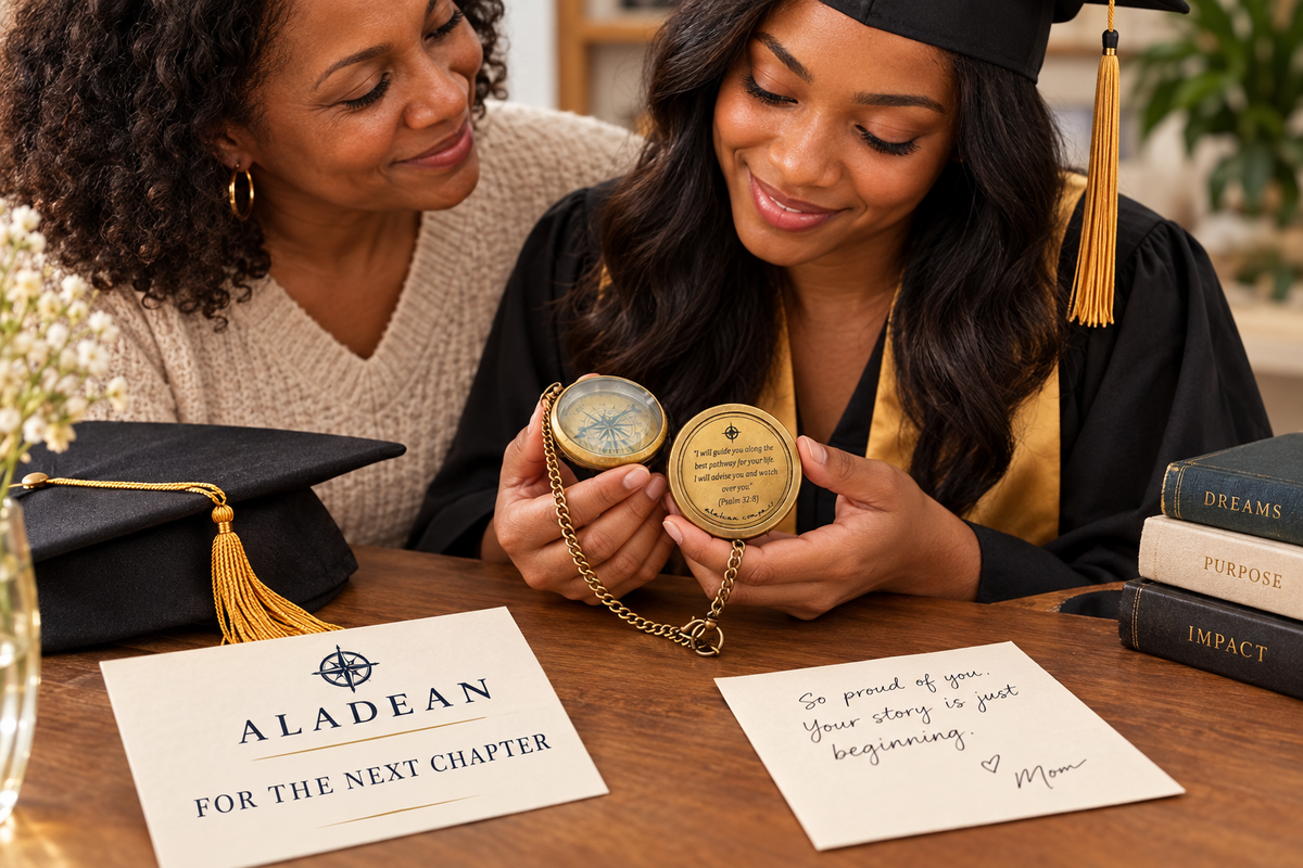 Psalm 32:8 compass presented as a Christian graduation gift