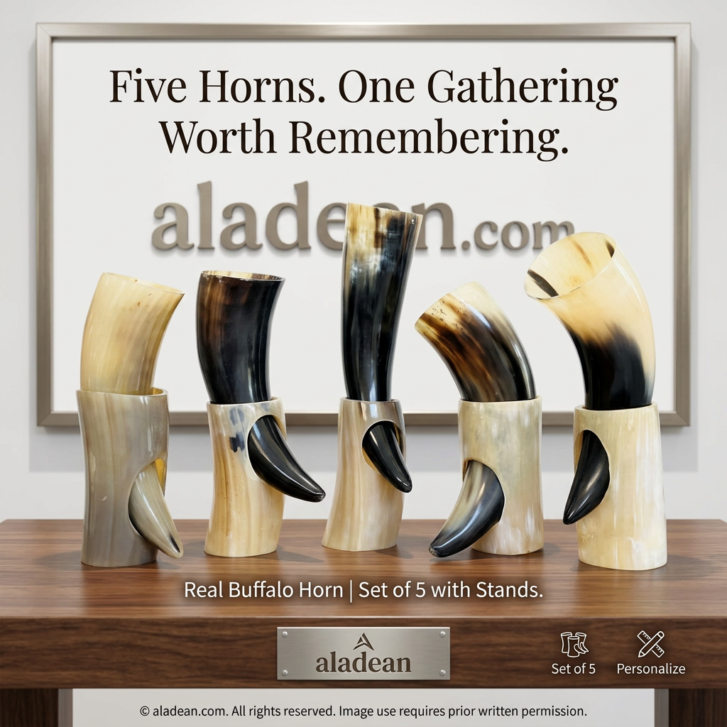 Real buffalo horn set with five stands