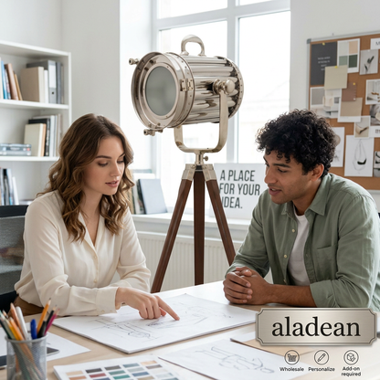 Ribbed spotlight floor lamp on wooden tripod