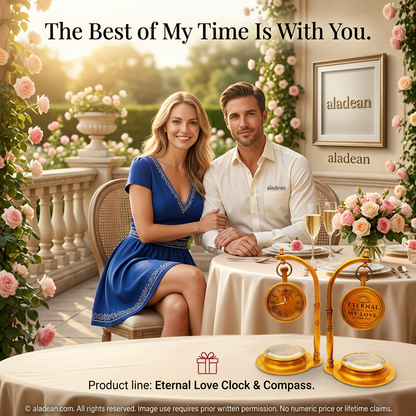 Romantic brass table clock with compass base