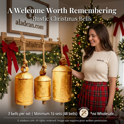 Rustic Christmas hanging bells 6 8 10 inch set