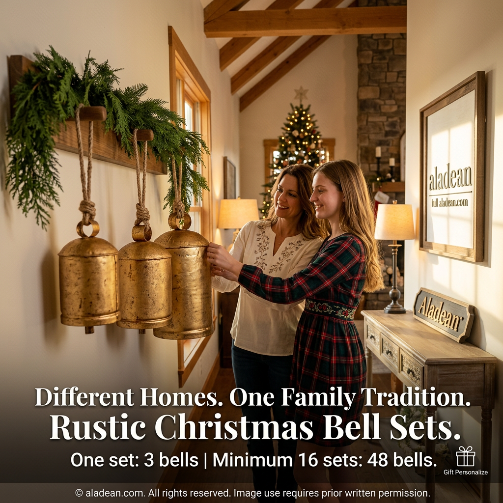 Rustic decorative Christmas bells with jute ropes