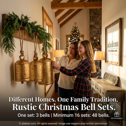 Rustic decorative Christmas bells with jute ropes