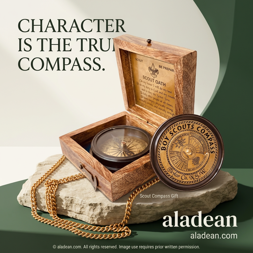 Scout compass with wooden keepsake box