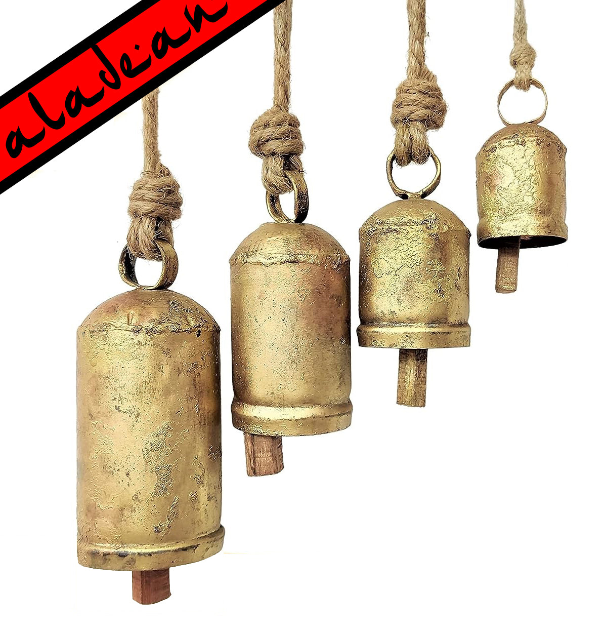 Set of 4 Harmony Cow Bells Vintage Rustic Lucky Christmas Hanging Décor Bells On Rope