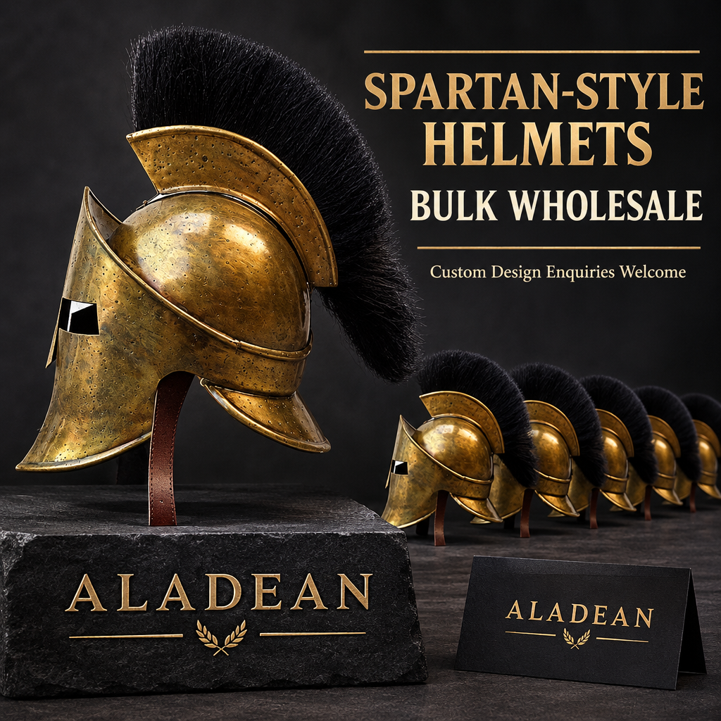 Spartan-style steel helmets with black crests for Aladean bulk wholesale orders