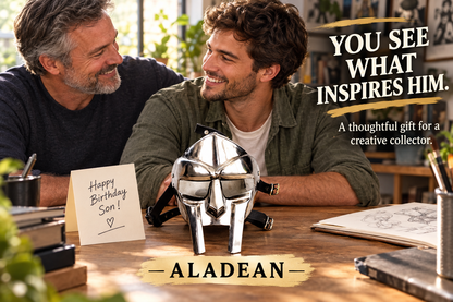 Steel gladiator mask as a thoughtful gift for an adult son who enjoys cosplay and collecting