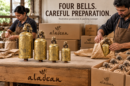 Straight-sided rustic Christmas bells in a protective packing concept