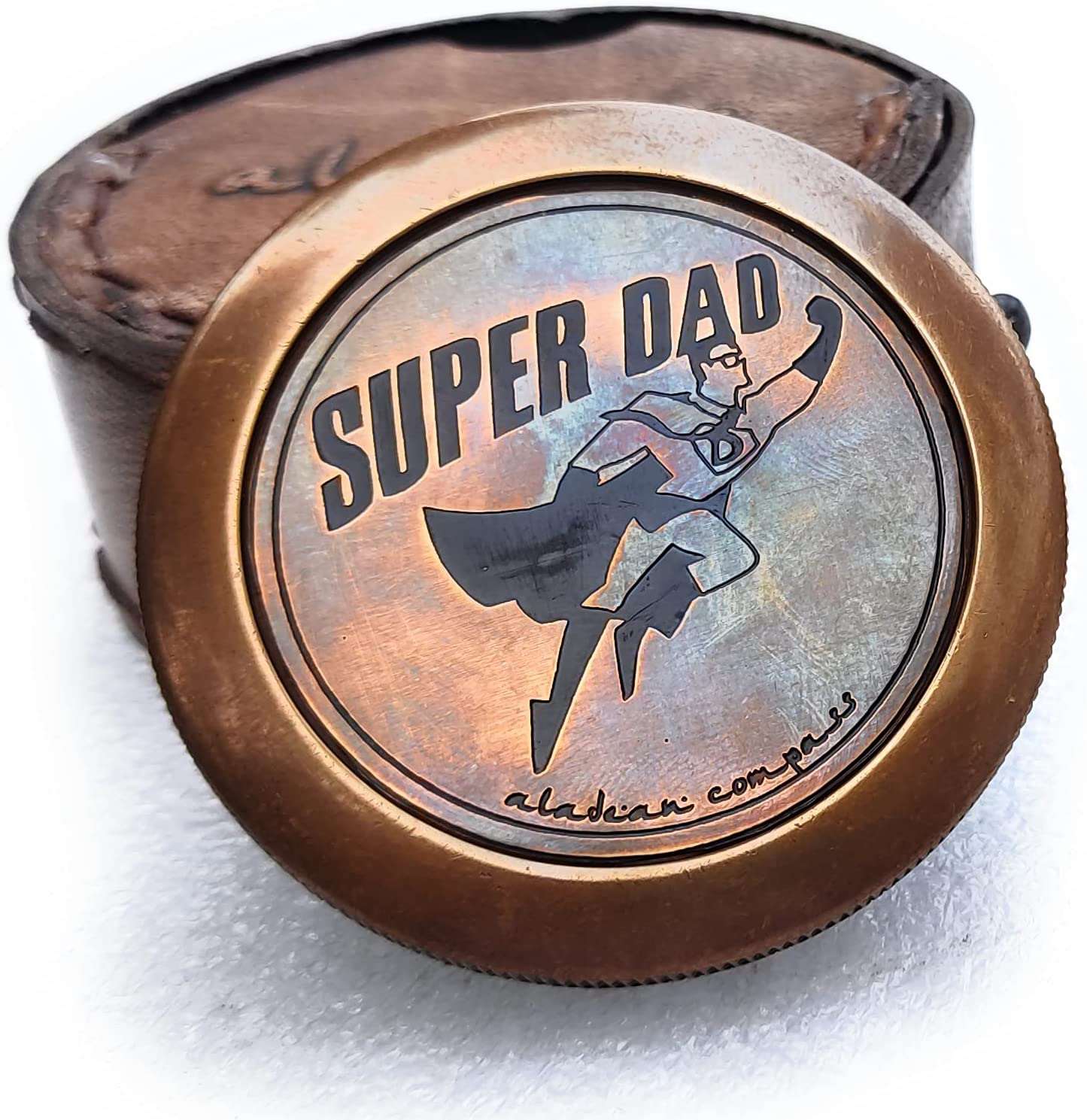 Gift for Dad Father Birthday Superdad Engraved Brass Compass