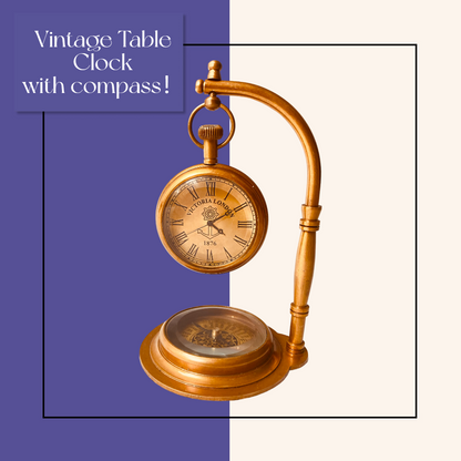 Horloge de bureau vintage avec boussole – Citation religieuse gravée